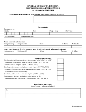 Poland Kindergarten Enrollment Form