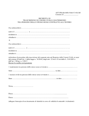 Request for Transcription of Civil Union or Same-Sex Marriage Abroad