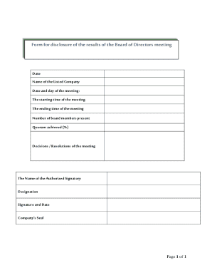 Board of Directors Meeting Disclosure Form