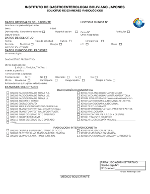 Radiological exam request form