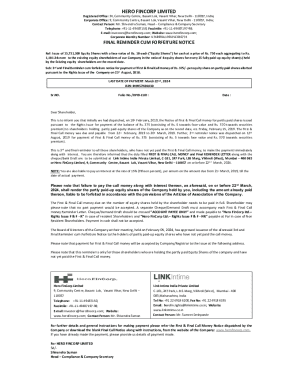 Hero FinCorp Final Call Money Notice