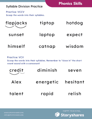 Phonics Skills Syllable Division Practice