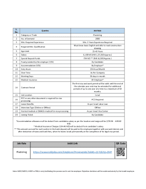 Plastering Job Application Form