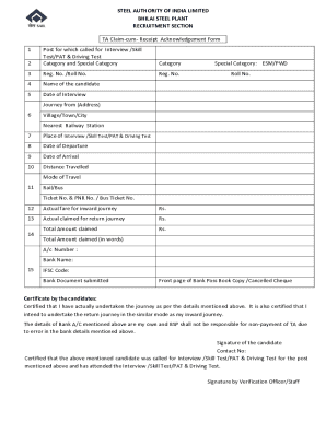 TA Claim-cum-Receipt Acknowledgement Form