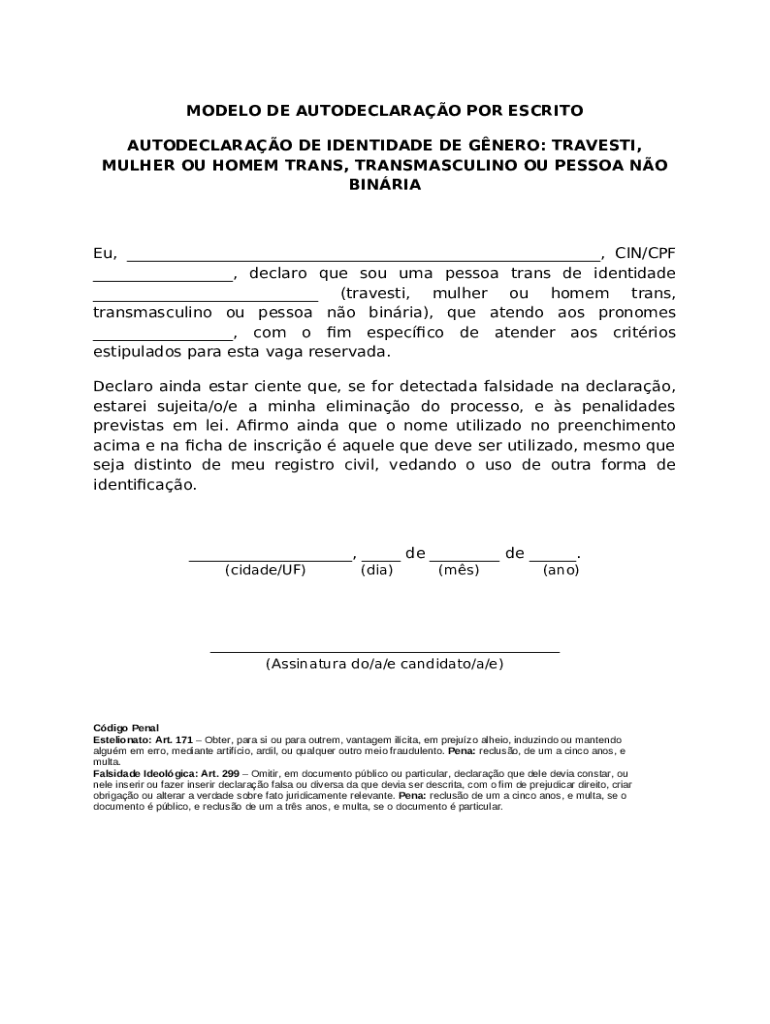 Gender Identity Self-Declaration Doc Template | pdfFiller