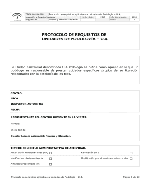 Podology unit requirements protocol