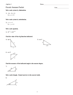 Algebra 2 Summer Packet