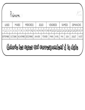 French Calendar Coloring Form