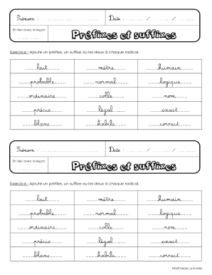 Prefixes and Suffixes Exercise