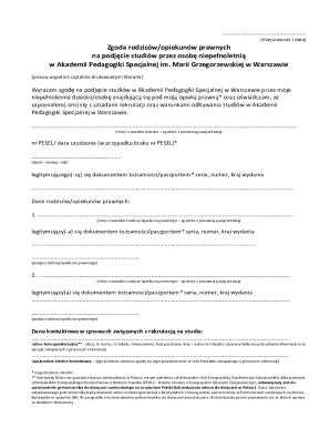 Parental Consent Form for Minor's Studies