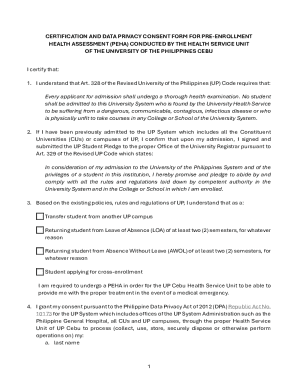 University of the Philippines Cebu Health Assessment Consent Form