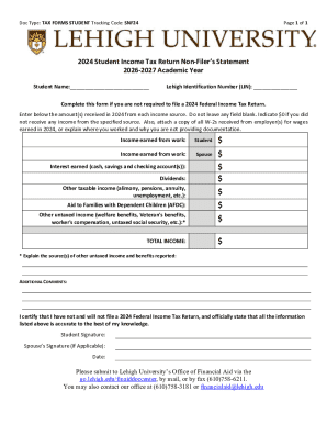 2024 Student Income Tax Return Non-Filer’s Statement