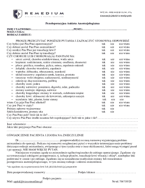 Przedoperacyjna Ankieta Anestezjologiczna