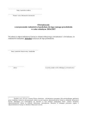 Declaration of Sibling Attendance at Preschool