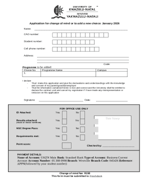 Application for Change of Mind or Add New Choice