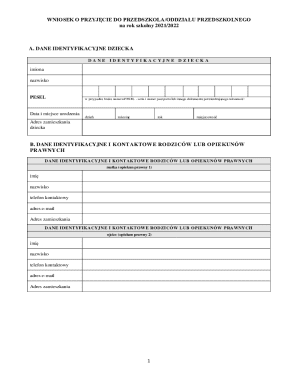 Kindergarten Admission Application Form