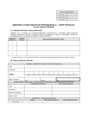 Preschool Admission Application Form