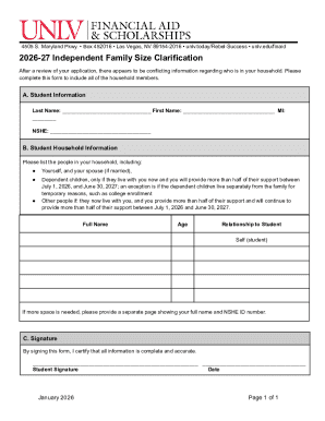 2026-27 Independent Family Size Clarification Form