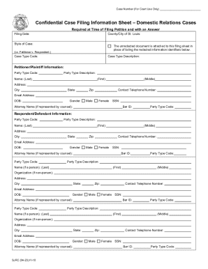 Confidential Case Filing Information Sheet