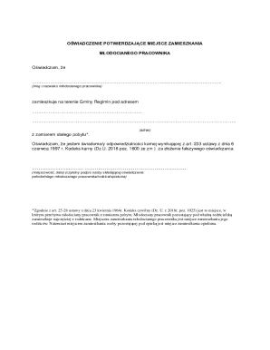 Declaration of Residence for Minor Employee