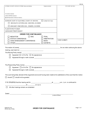 California Order for Continuance