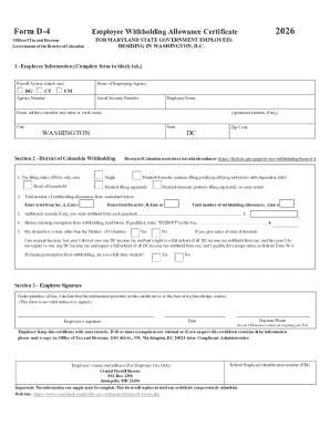 Maryland D-4 Employee Withholding Allowance Certificate