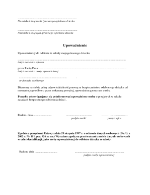 School Child Pickup Authorization Form