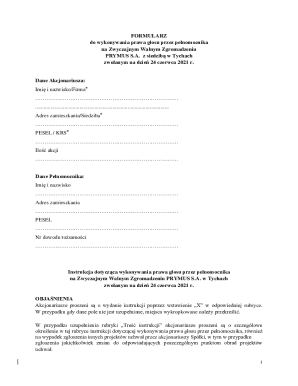 Proxy Voting Form for PRYMUS S.A. Annual General Meeting