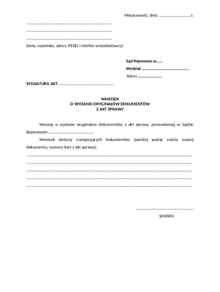 Court Request for Original Documents - Blank Fillable Template | Fill ...