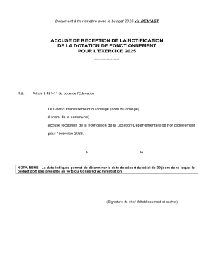 Accusé de Réception de la Dotation de Fonctionnement 2025