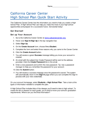 California High School Plan Quick Start Activity