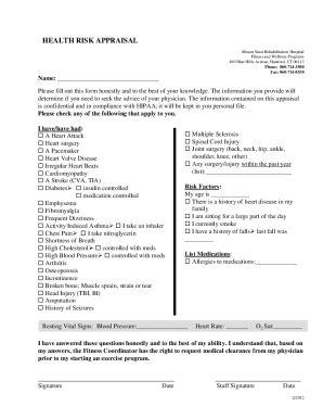 Health Risk Appraisal Form