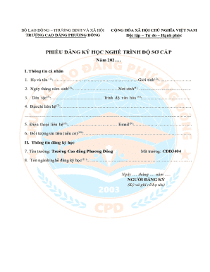 Vietnamese Vocational Training Registration Form