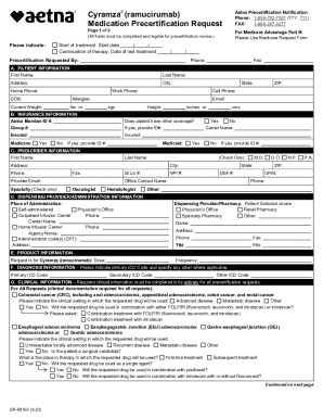 Aetna Precertification Notification for Cyramza