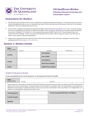 UQ Healthcare Worker Vaccination Record