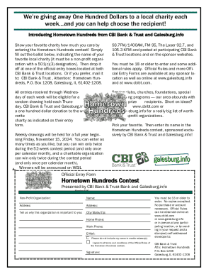 Hometown Hundreds Contest Entry Form