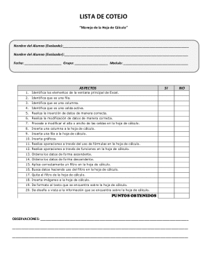 Excel spreadsheet checklist