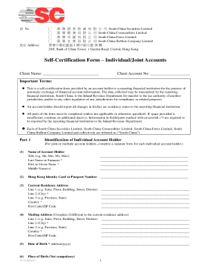 Self-Certification Form – Individual/Joint Accounts
