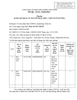 Vietnamese Personal Income Tax Dependent Declaration Form