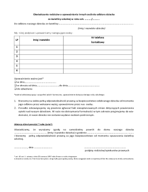 Parent Authorization Form for Child Pickup