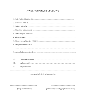 Personal Questionnaire Form