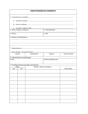 Personal Questionnaire Form
