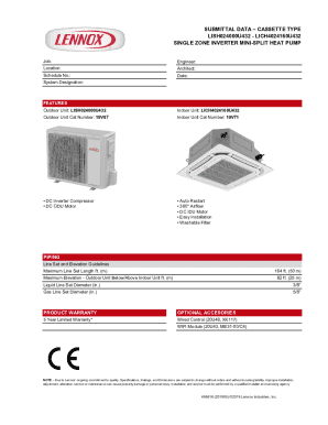 Single Zone Inverter Mini-Split Heat Pump Submittal Data