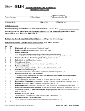 Arbeitsmedizinische Anamnese Form