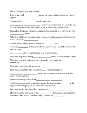 Variation in Traits Worksheet