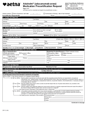 Aduhelm Precertification Notification Form