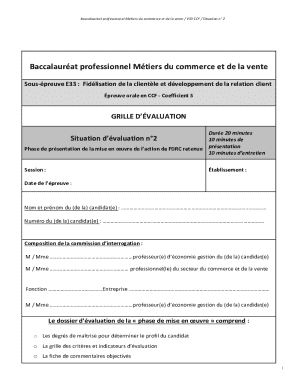 Baccalauréat Professionnel Evaluation Form