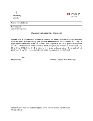 De Minimis Support Declaration