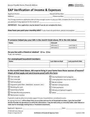EAP Verification of Income & Expenses Form