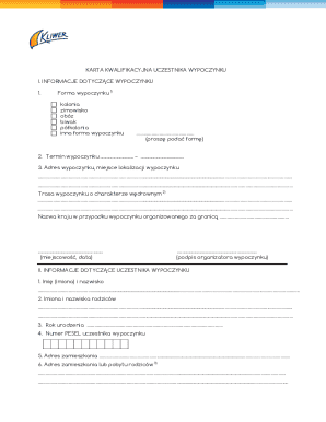 Karta Kwalifikacyjna Uczestnika Wypoczynku
